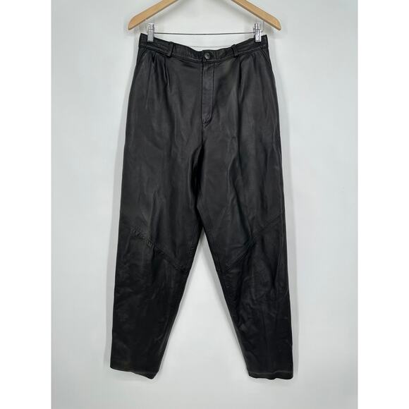 Vintage 90’s Abercrombie & Fitch 100% Leather Pants Balloon Leg High Rise, Black - Picture 1 of 9